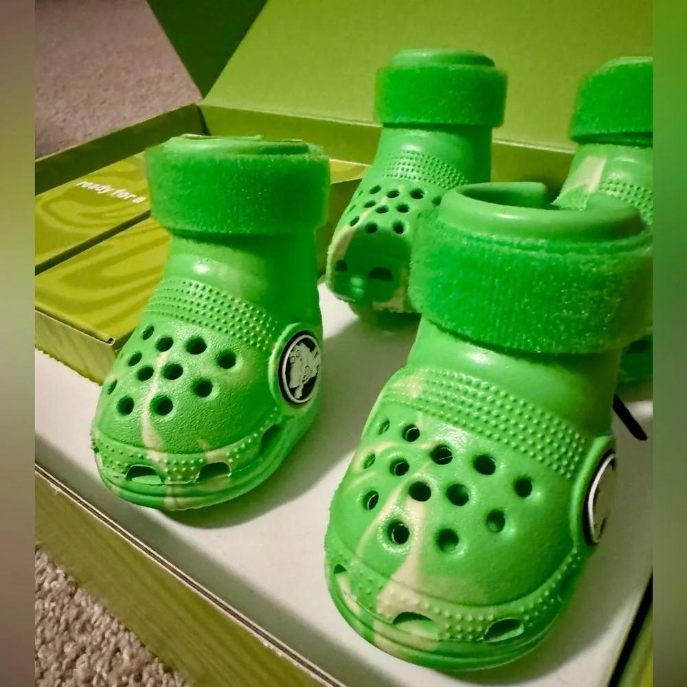 NEW NIB BARK Dog Crocs Limited Ed. Green Slime Swirl w/ Velcro Small S Small - Picture 12 of 16